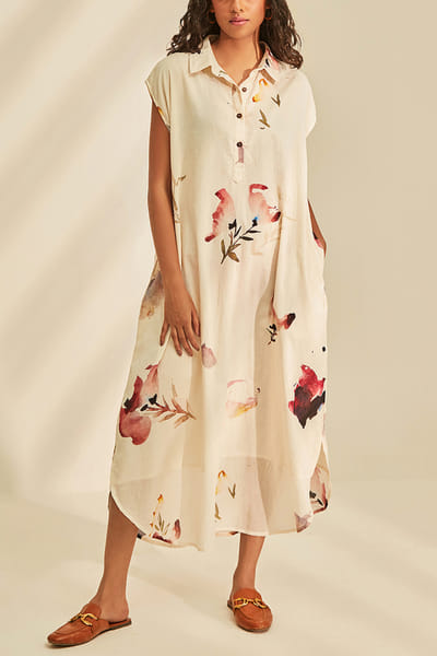 Off white floral printed dress