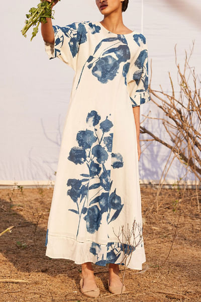 Off-white floral printed maxi dress