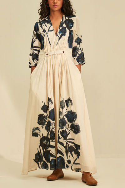 Off white floral printed maxi dress