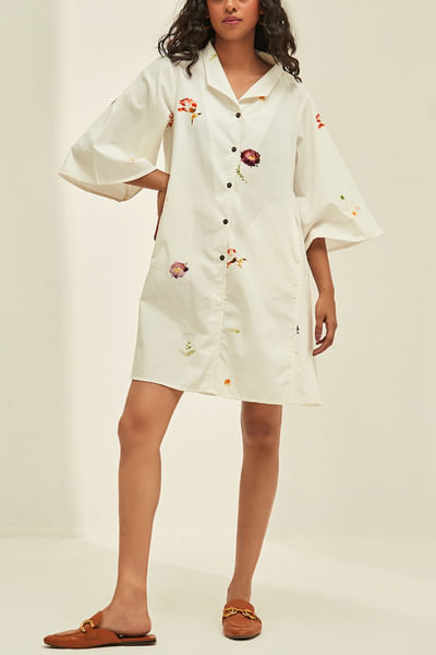 Off white floral printed shirt dress
