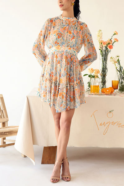 Off-white floral printed short dress