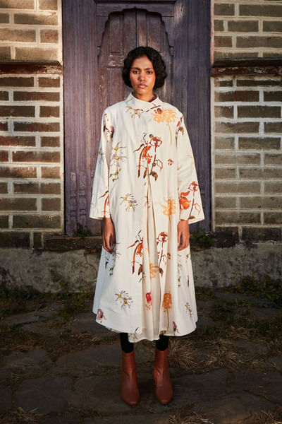 Off-white floral printed trench dress