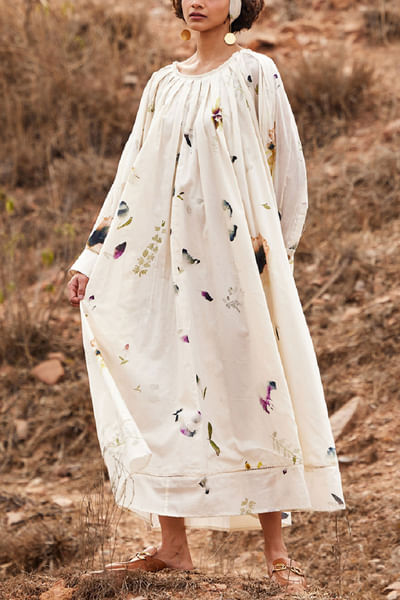 Off white floral scattered printed maxi dress