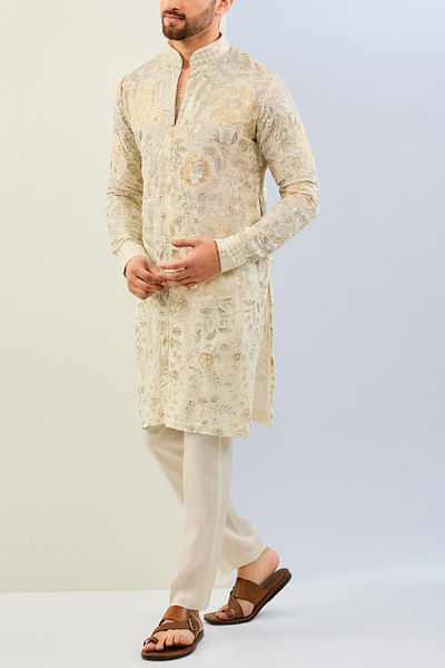Off-white floral sequin embroidered kurta set