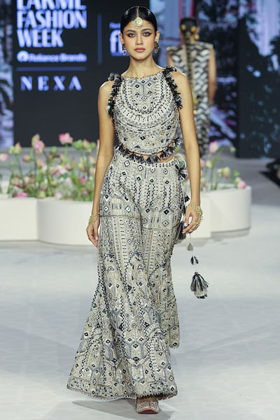 Off-white geometric embroidered sharara set