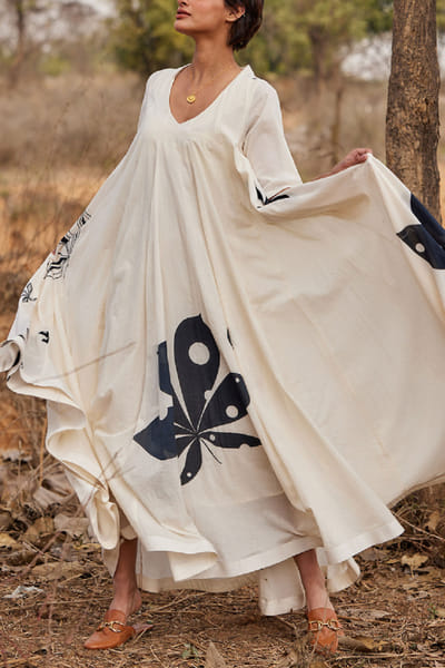 Off-white leaf print maxi dress