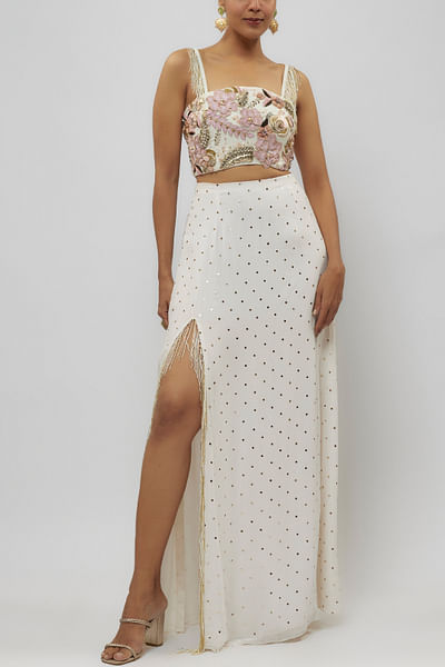 Off-white mukaish skirt set
