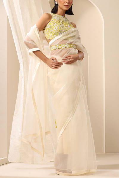 Off-white organza sari set