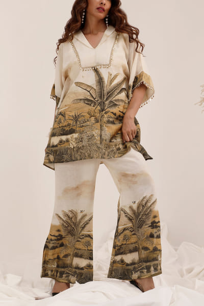 Off-white palm tree printed kaftan set