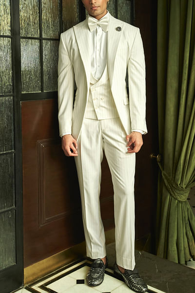 Off-white pinstripe suit and waistcoat set