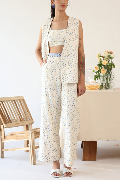 Off-white polka dot printed blazer set