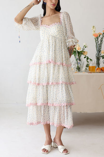 Off-white polka dot printed layered dress