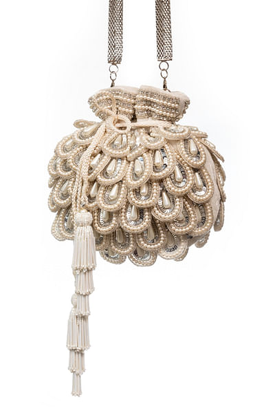 Off-white scalloped pearl potli bag