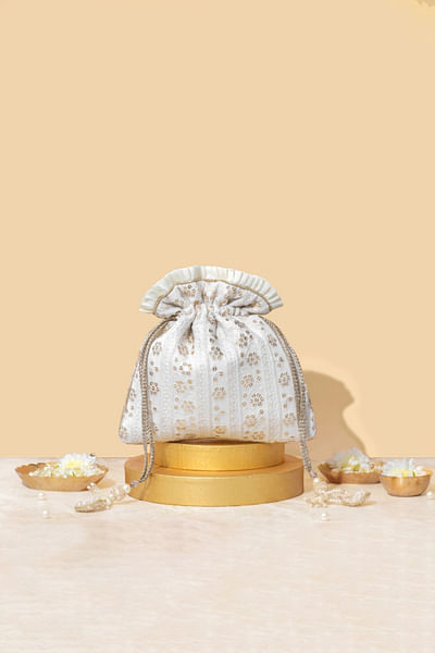 Off-white sequin embroidered potli bag