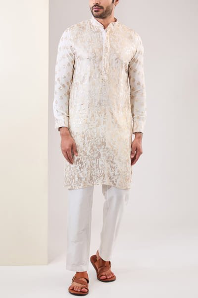 Off-white sequinned embroidery kurta set