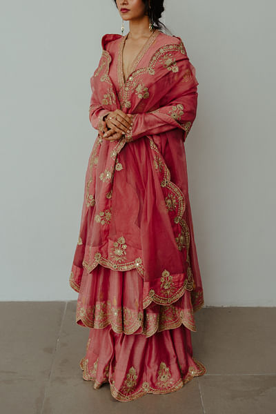 Old rose floral aari embroidery anarkali set
