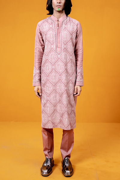 Old rose ogee aari embroidered kurta set