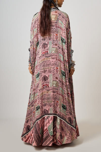 Nupur Kanoi Old rose printed kaftan jacket and lehenga set NUKNOV24D223