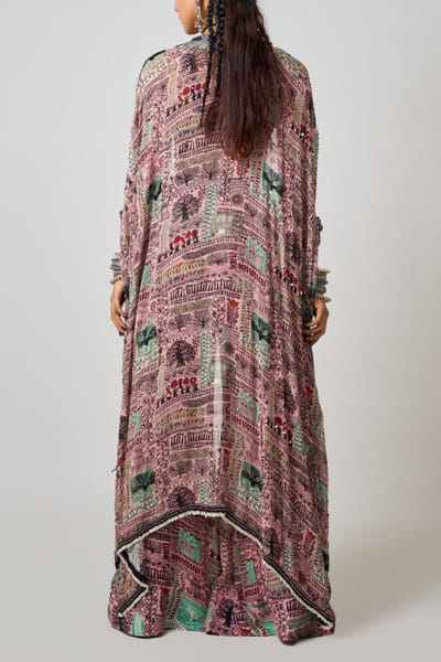 Nupur Kanoi Old rose printed kaftan jacket set NUKNOV24D221