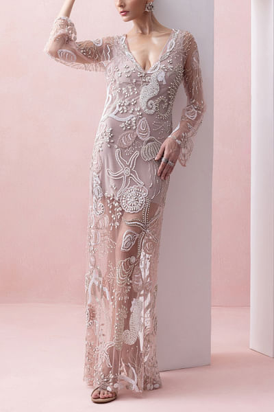 Old rose underwater life embellished dress