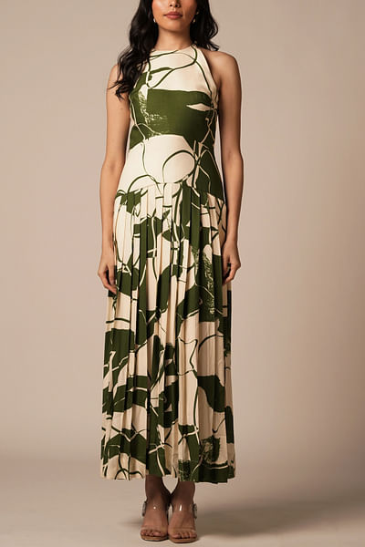Olive abstract printed maxi dress