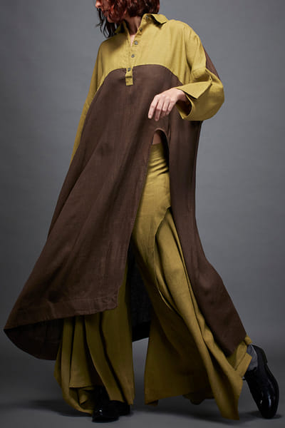 Olive and brown panelled top