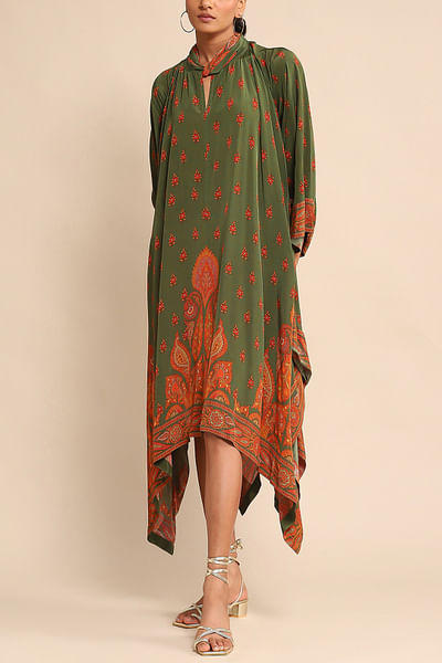 Olive and rust floral and paisley printed tunic