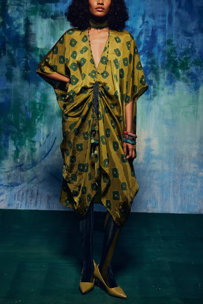 Capisvirleo Olive and teal shibori tie-dye kaftan set CAPNOVD210