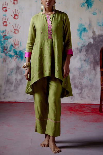 Olive brocade kurta set