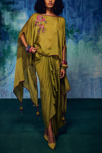 Olive draped skirt set