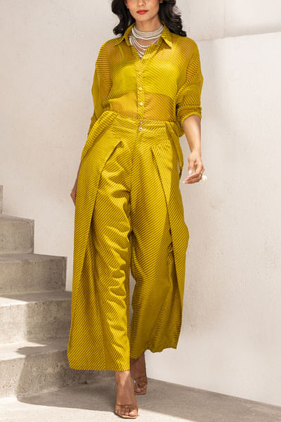 Olive green diagonal stripe printed co-ord set