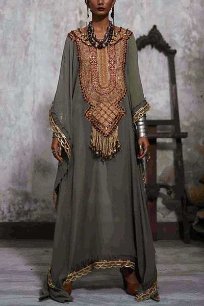 Olive green embellished kaftan