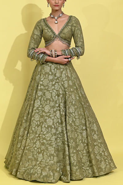 Olive green embellished lehenga set