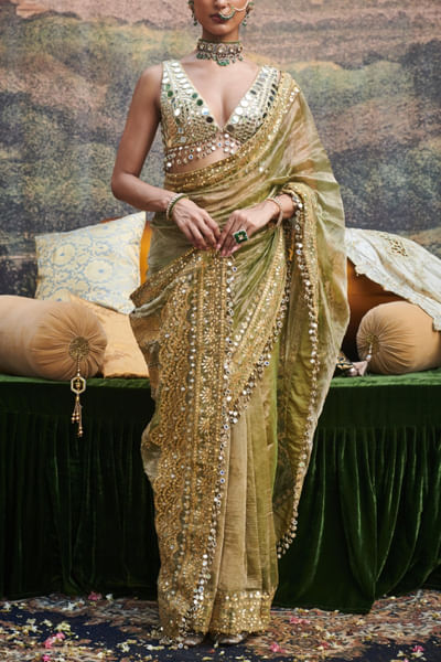 Olive green sari set