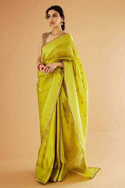 Olive grren handwoven sari