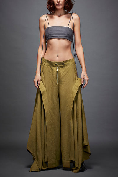 Olive hanging panel wide-leg trousers