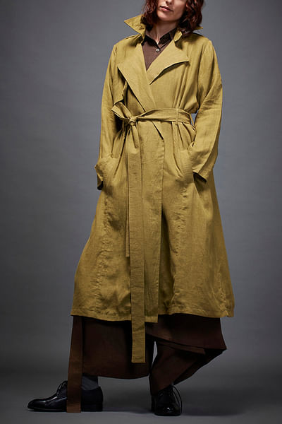 Olive linen trench coat