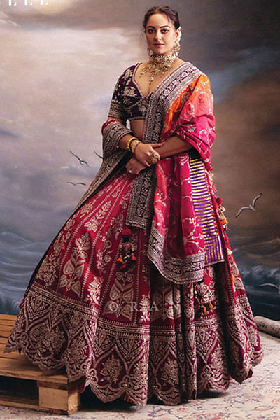 Ombre dori work embroidered lehenga set