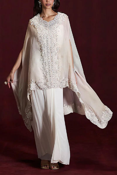 Ombre shade embroidered cape set