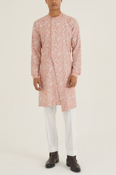Onion pink criss cross printed kurta set