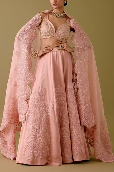 Onion pink embroidered lehenga set