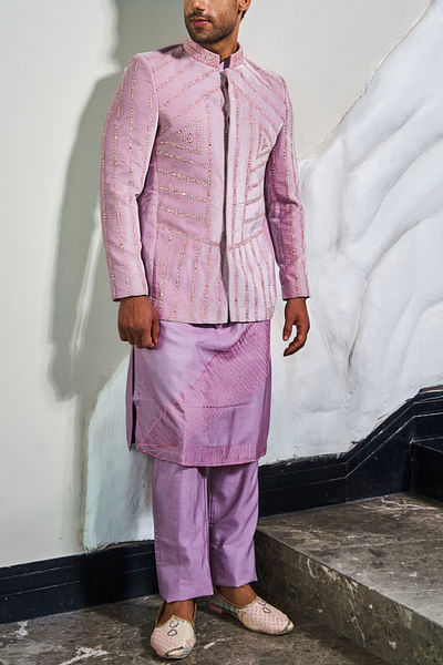 Onion pink embroidered velvet jodhpuri set
