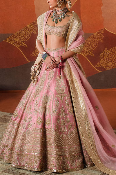 Onion pink floral embroidered lehenga set