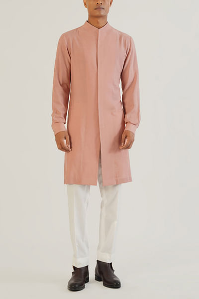 Onion pink front open kurta set