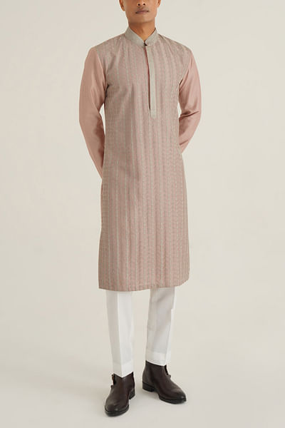 Onion pink leaf embroidered kurta set
