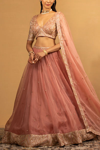 Onion pink sequin and gota work lehenga set