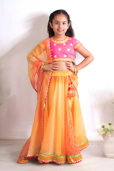 Orange and pink lehenga set