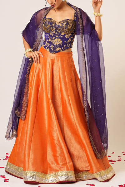 Orange banarasi lehenga set