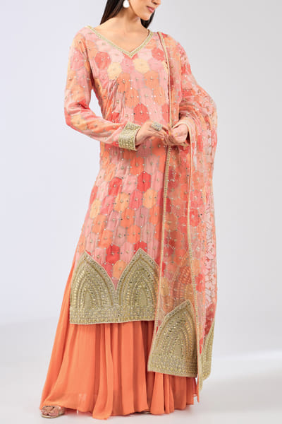 Orange bandhani kurta set