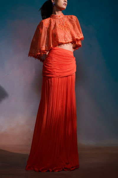 Orange drape skirt sari set
